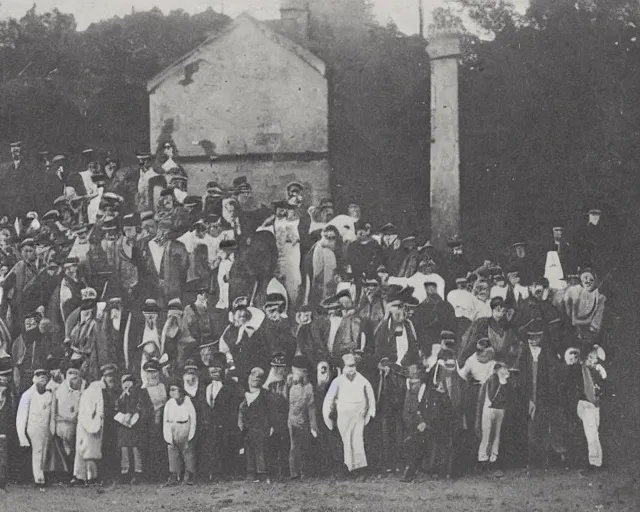 Image similar to an early 1800s photo of people standing in front of the world's largest pancake