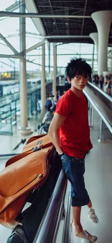 Image similar to “ a portrait of luffy at a airport, side shot, by shunji dodo, 8 k resolution, photo, high quality ”