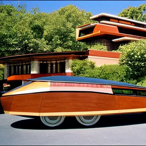 Prompt: frank lloyd wright styled car