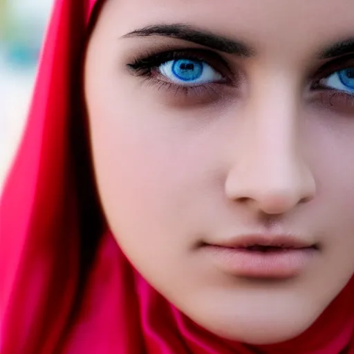 Prompt: young arab Monica Belluci, blue eyes, DSLR photography, closeup, focus