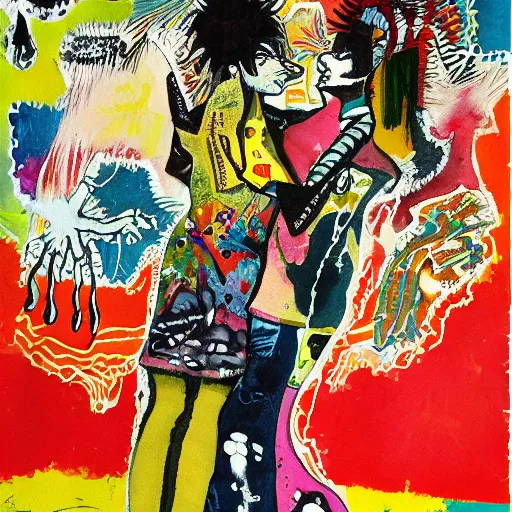 Prompt: watercolor painting of a closeup of two bizarre psychedelic women kissing in japan in winter, speculative evolution, mixed media collage by basquiat and jackson pollock, maximalist magazine collage art, sapphic art, psychedelic illustration