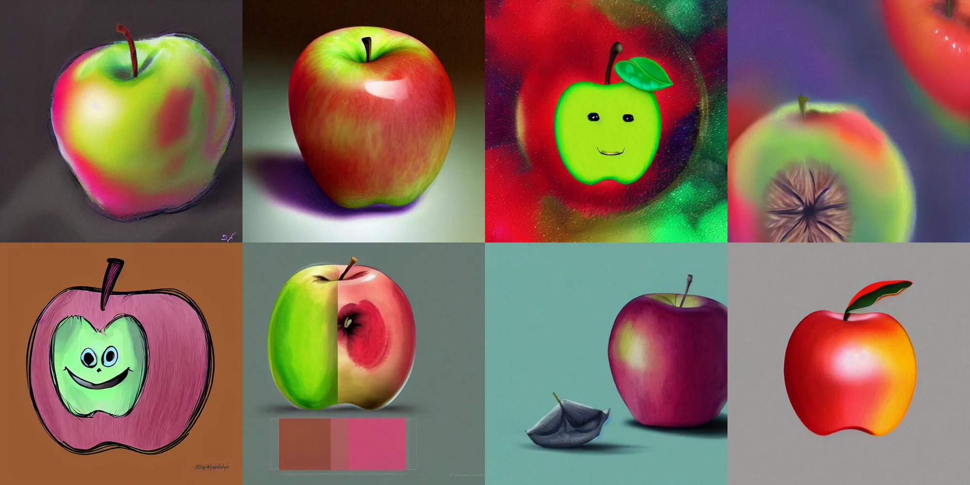 Prompt: An apple with impossible colors with large amount of fur, digital art