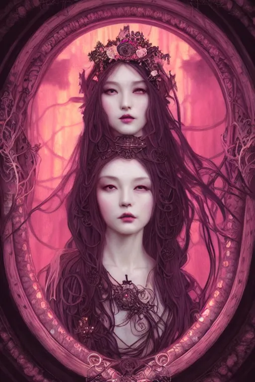 Prompt: beautiful and victorian and luxury and gothic and goddess young medieval dark princess portrait like blackpink lisa+front face with light flowing hair, ultradetail face, art and illustration by miqi and tian zi and craig mullins and WLOP and alphonse mucha, fantasy, intricate complexity, human structure, human anatomy, fantasy character concept, dynamic lighting, neon light, ssci-fi, watermark, blurry, hyperrealism 8k