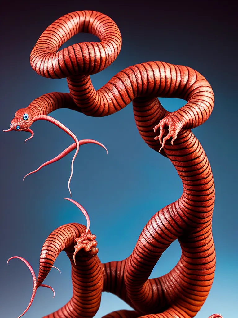 Prompt: hyperrealistic rendering, earthworm by bernie wrightson and killian eng and joe fenton, product photography, action figure, sofubi, studio lighting, colored gels, colored background