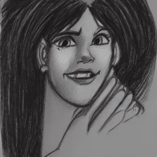 Image similar to milt kahl sketch of black hair cuban girl with dog nose