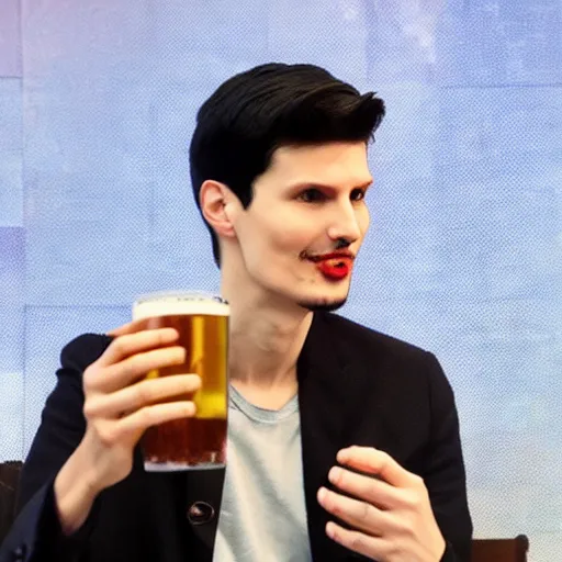 Image similar to pavel durov drinking a beer, high quality photo