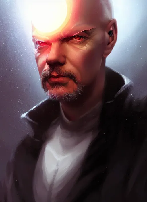 Image similar to « a portrait o cyberpunk vladimir lenin, glowing eyes, a digital painting by charlie bowater, featured on cgsociety, fantasy art, behance hd, wiccan, artstation hd »