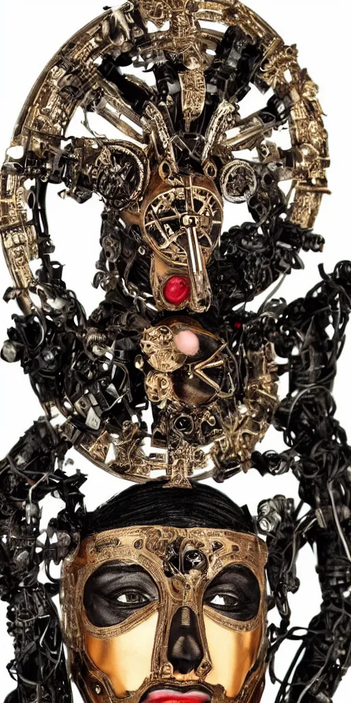 Image similar to a beautiful cyborg made of catholic and pagan symbols ceremonial maske