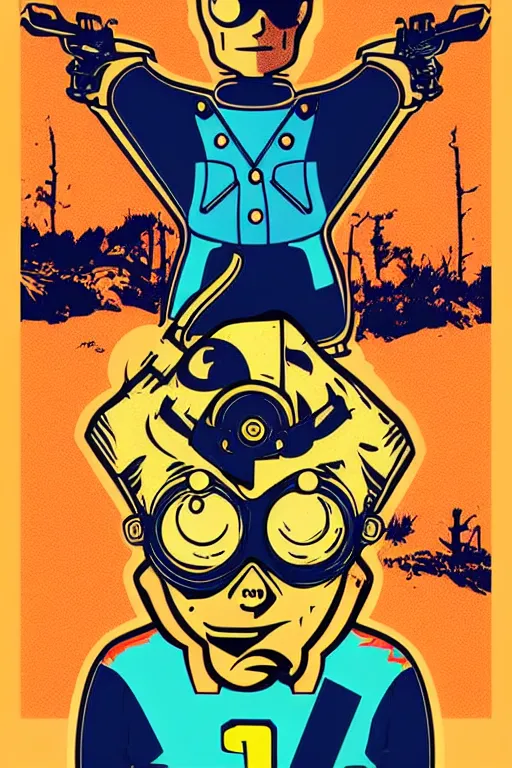 Image similar to fallout 7 6 retro futurist illustration art by butcher billy, sticker, colorful, illustration, highly detailed, simple, smooth and clean vector curves, no jagged lines, vector art, smooth andy warhol style