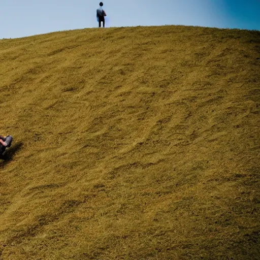 Prompt: a man rolling down an hill