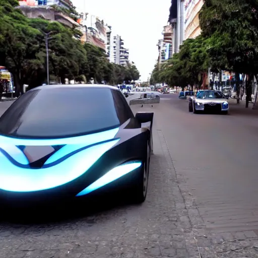 Image similar to Buenos Aires Argentina, futuristic cars in the street, holograms in the street, detailed, hd