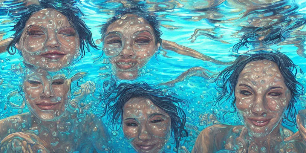 Prompt: detailed painting of faces underwater