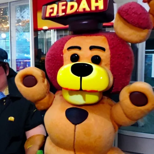 Prompt: Freddy Fazbear at McDonald's