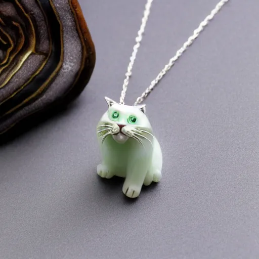 Image similar to solidity and eternity embroidered tabby cat necklace with jade stone, hyper realistic