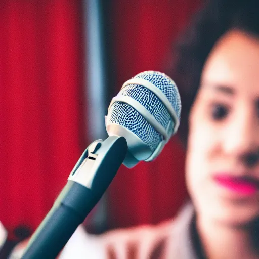 Image similar to a person interviewing a microphone