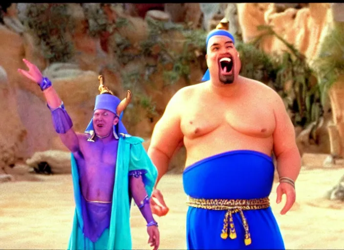 Image similar to film still of sinbad david adkins as a genie in a kids movie 1 9 9 2