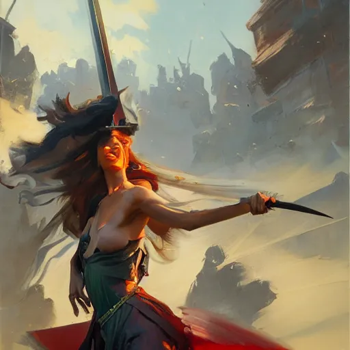 Image similar to greg manchess painting of raining swords, organic painting, sunny day, matte painting, bold shapes, hard edges, street art, trending on artstation, by huang guangjian, gil elvgren, ruan jia, randy vargas, greg rutkowski