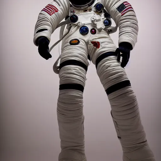 Image similar to photograph of an astronaut, black background, only arms and legs are lit, full body photo,, 8 k