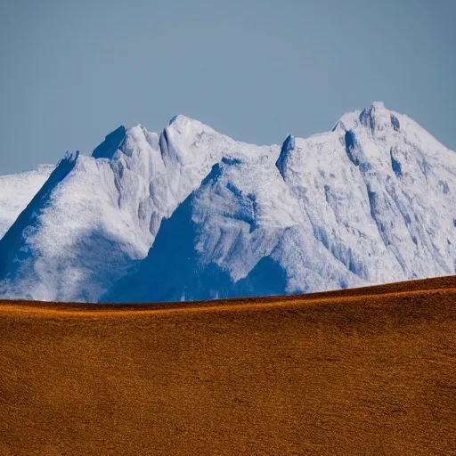 Prompt: a realistic, detailed telephoto photograph of a distant mountain shaped like an ice cream cone