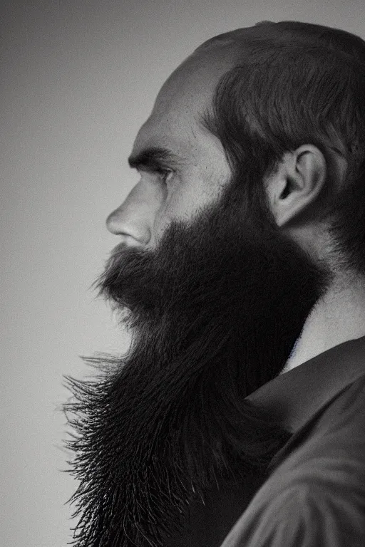 Image similar to a man's face in profile, long beard, made of exotic plumage, in the style of the Dutch masters and Gregory crewdson, dark and moody