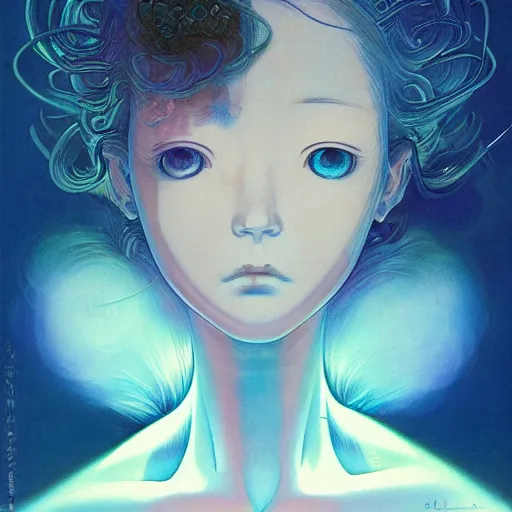 Image similar to prompt : blue portrait soft light painted by james jean and katsuhiro otomo, inspired by evangeleon anime, smooth face feature, intricate oil painting, high detail illustration, sharp high detail, manga and anime 1 9 9 0