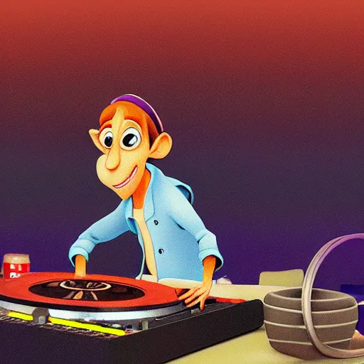 Image similar to ratatouille as a dj in bushwick, digital art