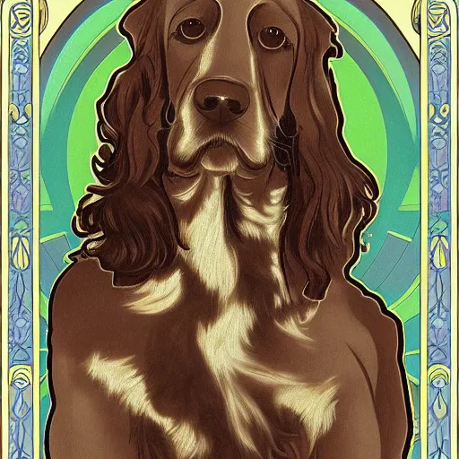 Prompt: a cute cocker spaniel dog in the style of alphonse mucha