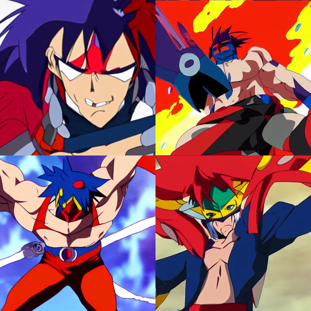 Prompt: A photorealistic depiction of Kamina from Gurren Lagann