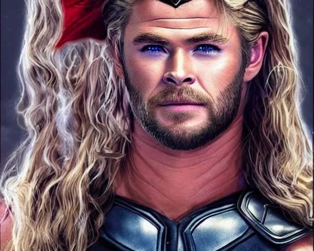 Image similar to chris hemsworth as thor with drag queen makeup, digital art, amazing detail