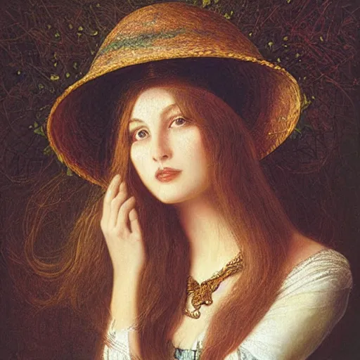 Prompt: portrait of a woman with a giant hat, by howard david johnson