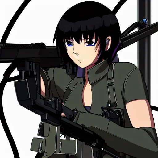 Anime Major motoko kusanagi in all black uniform,, Stable Diffusion