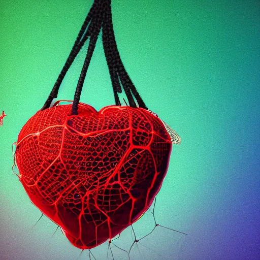 Image similar to human heart with basketball texture with net tied around it, thorns, emanating color, solemn, sacred, faith, ornate, piety, hyper-detailed intricate 3D sculpture, bernini, michelangelo, blender, hyperrealistic octane render, hyper-detailed, 8k, cinematic lighting, gothic 8k