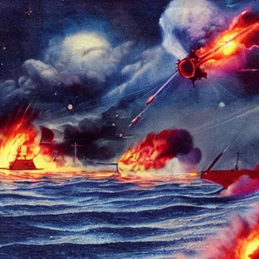Prompt: attack ships on fire off the shores of orion