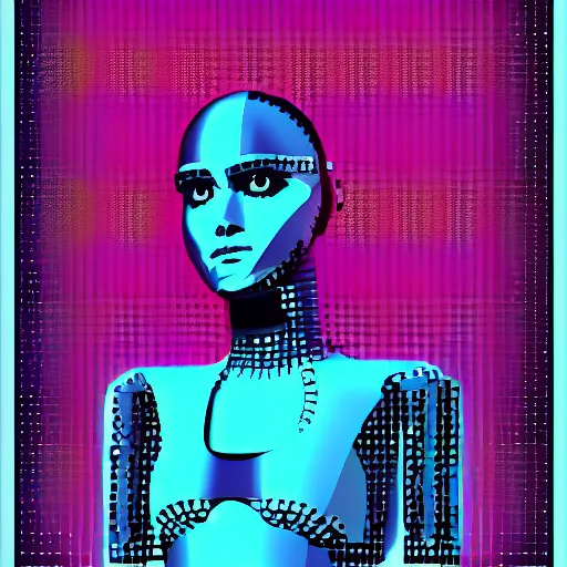 Image similar to a portrait of ava the robot from ex machina, in retro colors, synthwave style, 2 d digital vector art