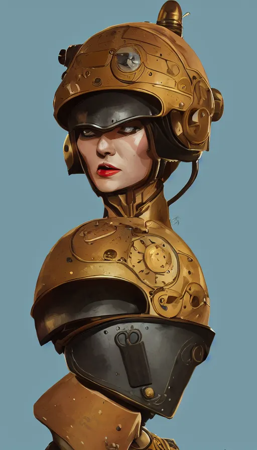 Image similar to steampunk helmet, female warrior, sharp focus, james gilleard, moebius, print, game art