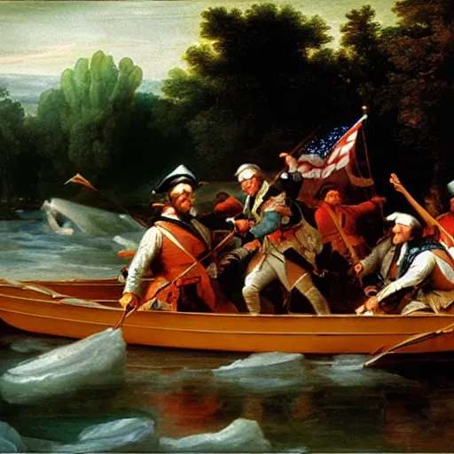 Prompt: washington crossing the delaware, emanuel leutze, oil on canvas