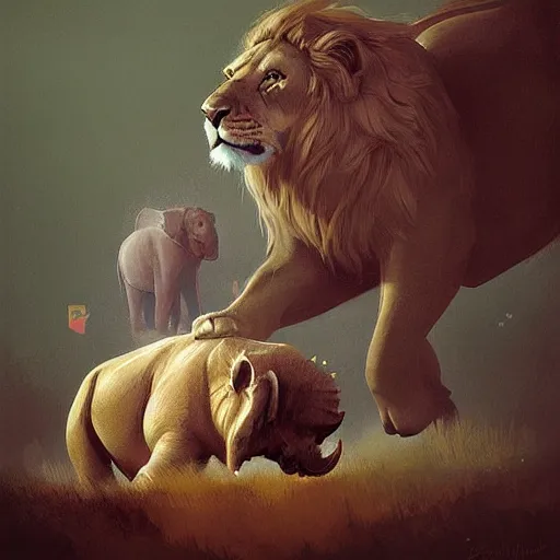 Image similar to half lion and half elephant artwork by Sergey Kolesov