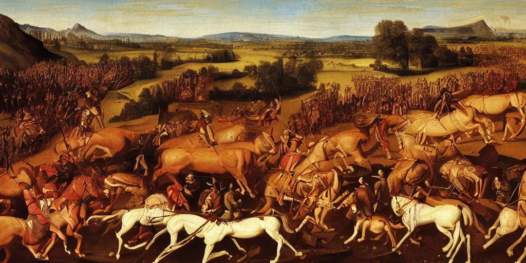 Prompt: painting of a massive medieval war by George Stubbs, renaissance painting, oil painting, old master