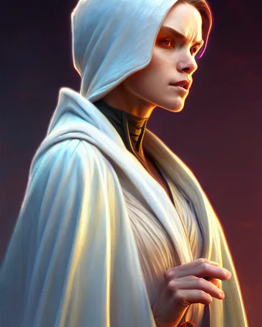 Image similar to a robed high republic jedi master, fantasy character portrait, ultra realistic, intricate, elegant, highly detailed, digital painting, artstaion, smooth, sharp, focus, illustration, art by artgerm and greg rutkowski and alphonse mucha