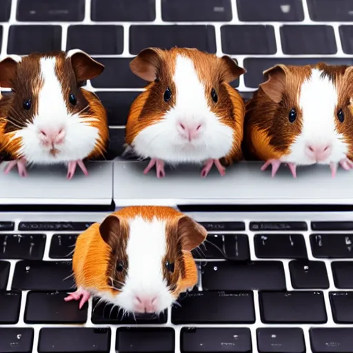 Image similar to photo of cute guinea pigs standing on a computer keyboard, stock art, trending on artstation, detailed, studio lighting