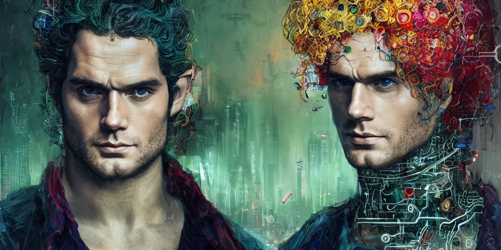 Prompt: henry cavill as a cyberpunk elf, lillies, portrait face, colorful, kupka, intricate, miles johnston, kuroda seiki, ozabu, godward, painterly, yoshitaka amano, moebius, miles johnston, louise zhang, james jean, mark ryden lowbrow pop surrealism art style