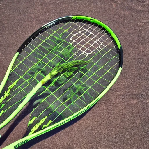 Prompt: a tennis racket made out of asparagus high quality photo