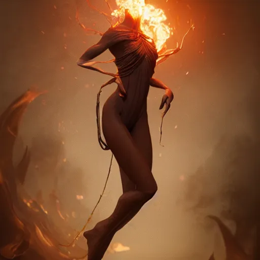 Prompt: sculpture of a girl, beautiful, fire, intricate, elegant, highly detailed, digital painting, artstation, concept art, matte, sharp focus, illustration, octane render, unreal engine, art by aenaluck and roberto ferri and greg rutkowski, epic fantasy, digital painting