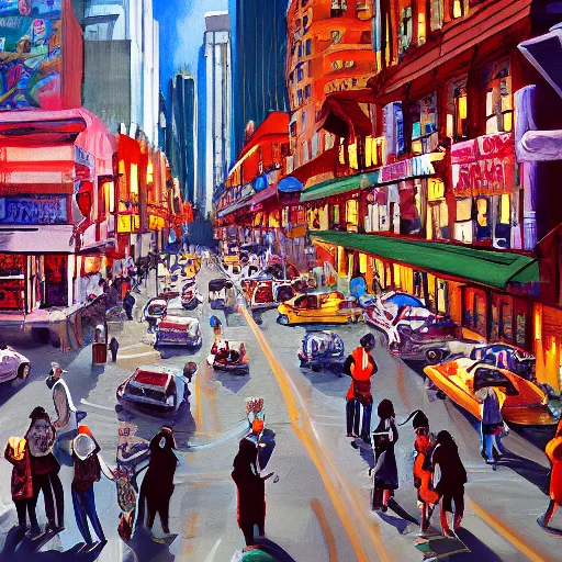 Prompt: busy city, painting by John Poopoofart