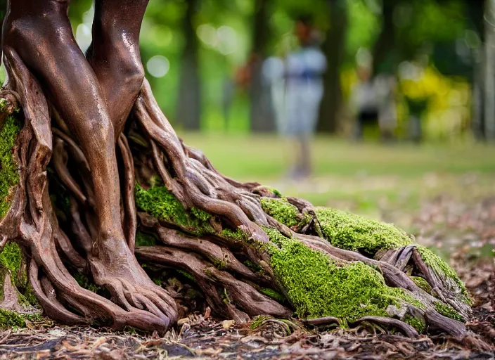 Image similar to dslr esculpture made from roots interwovem in the shape of a woman, 8 5 mm f 1. 8