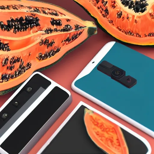 Prompt: cell phone papaya, UHD, hyperrealistic render