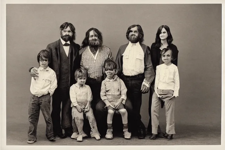 Image similar to sasquatchs family photograph in a vintage studio fuji film