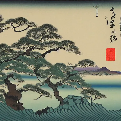 Prompt: japanes painting of a landscape by kano sanraku