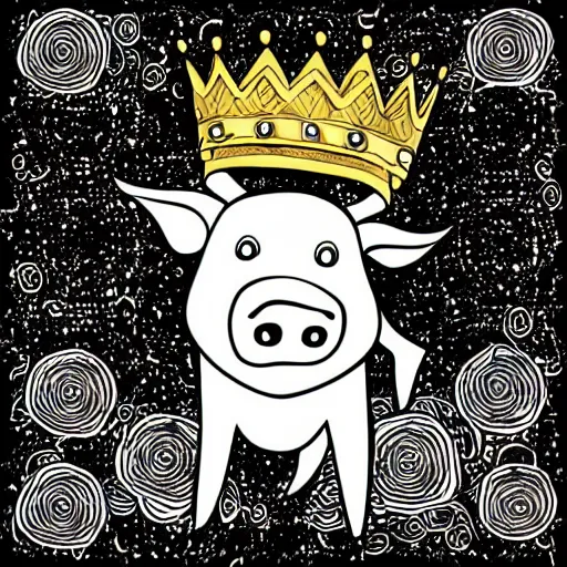 Prompt: Highly detailed comic book style drawing of a pig wearing a gold crown, full body, zoomed out, retro, colorful, intricate, vector art, sharp