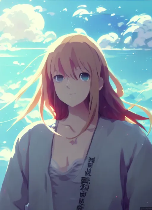 Image similar to portrait of triple h wwe, cloudy sky background lush landscape illustration concept art anime key visual trending pixiv fanbox by wlop and greg rutkowski and makoto shinkai and studio ghibli